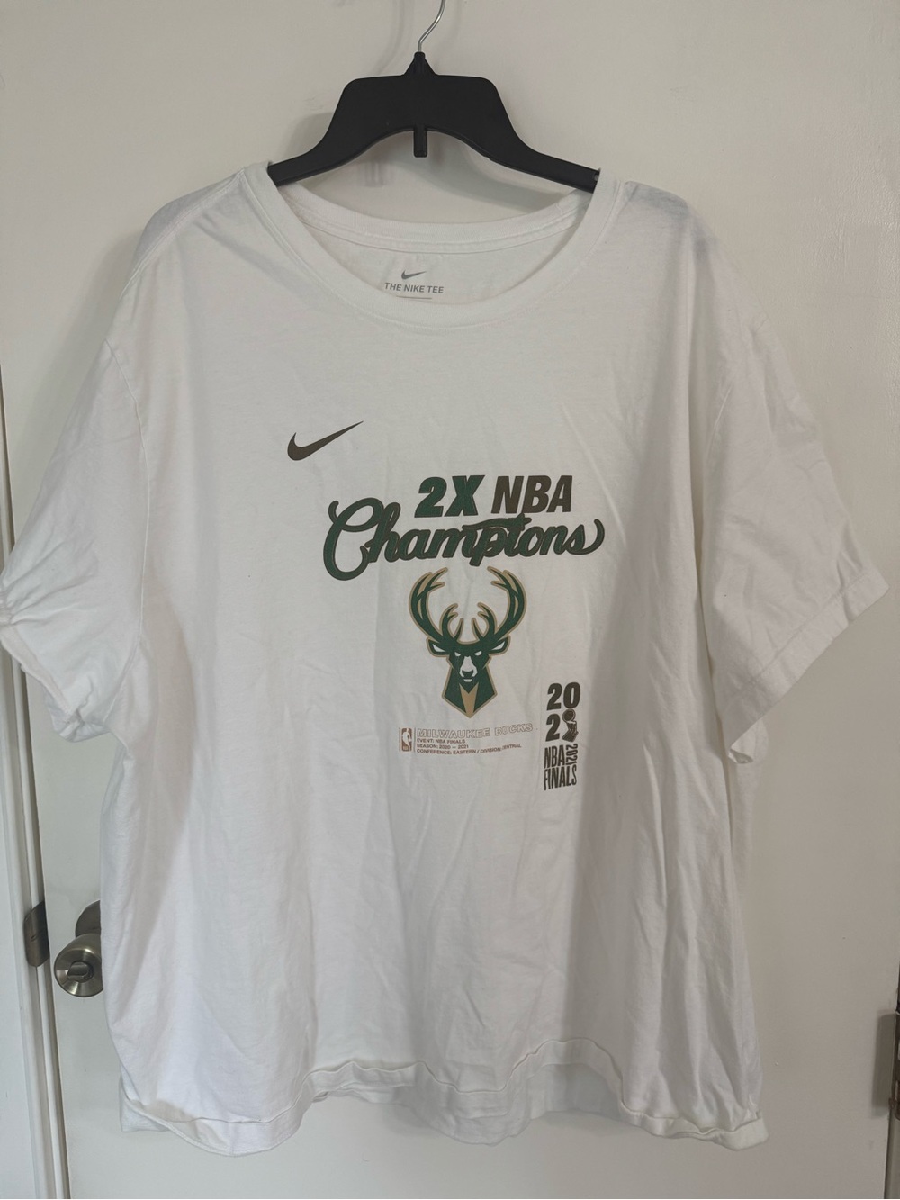 Nike White Milwaukee Bucks 2X NBA Champions Tee
